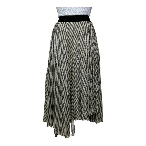 Maje Jungla Striped Lurex Asymmetrical Hem Midi Skirt Women 8 Maje 38 NWT - Picture 2 of 10
